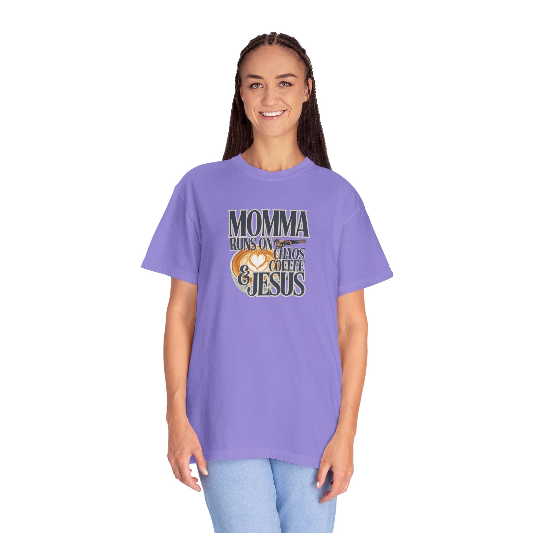 Momma Runs on Coffee Chaos & Jesus 2.0 T-Shirt