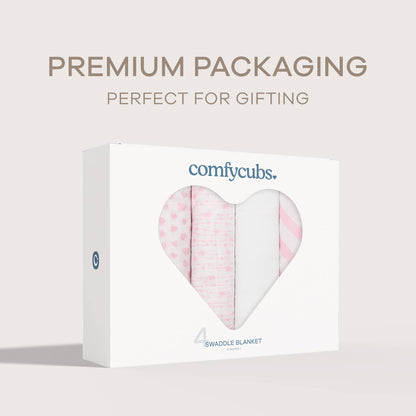 Muslin Swaddle Blankets, Pack of 4, 47" x 47" by Comfy Cubs: Pink