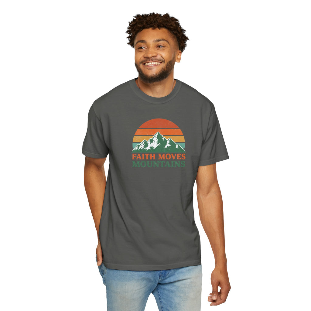 Faith Moves Mountains T-Shirt — Retro Mountain Graphic Christian Tee