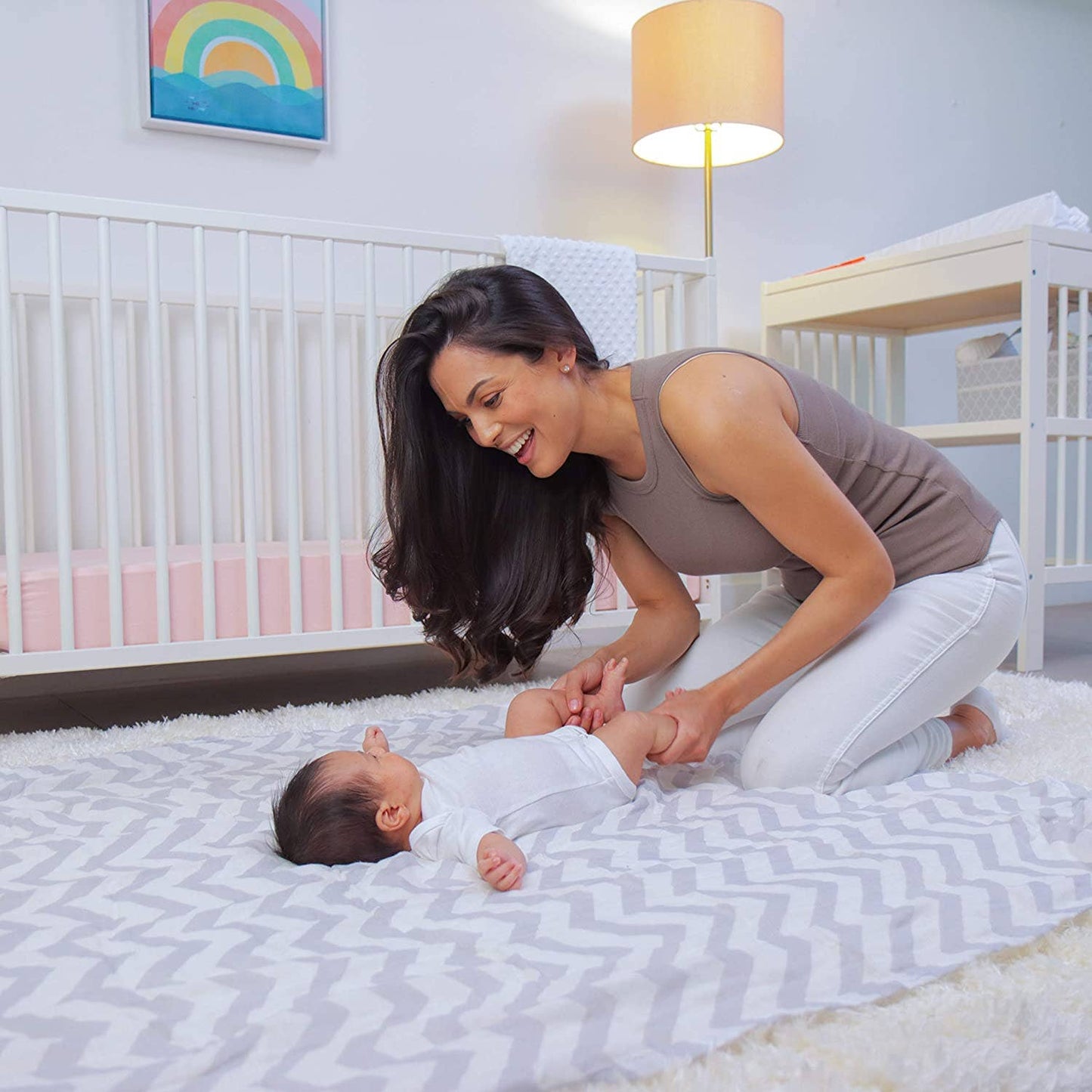 Muslin Swaddle Blankets, Pack of 4, 47" x 47" by Comfy Cubs: Sun, Rainbow, Rain, Doodle