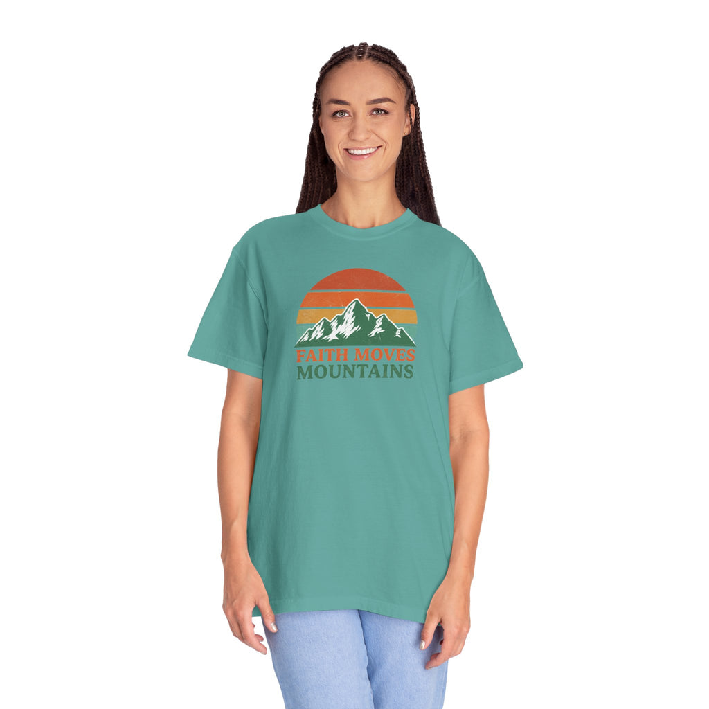 Faith Moves Mountains T-Shirt — Retro Mountain Graphic Christian Tee