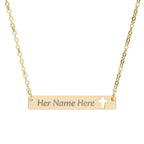 Engraved Cutout Cross Bar Necklace — Personalized Name Bar Pendant