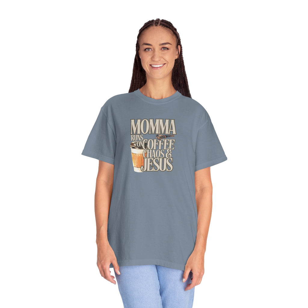 Momma Runs on Coffee Chaos & Jesus T-Shirt