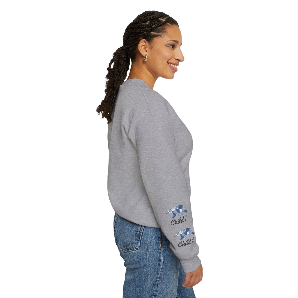 Mama Bear Sweatshirt — Patchwork Blue Bear Crewneck (Est. 2019)
