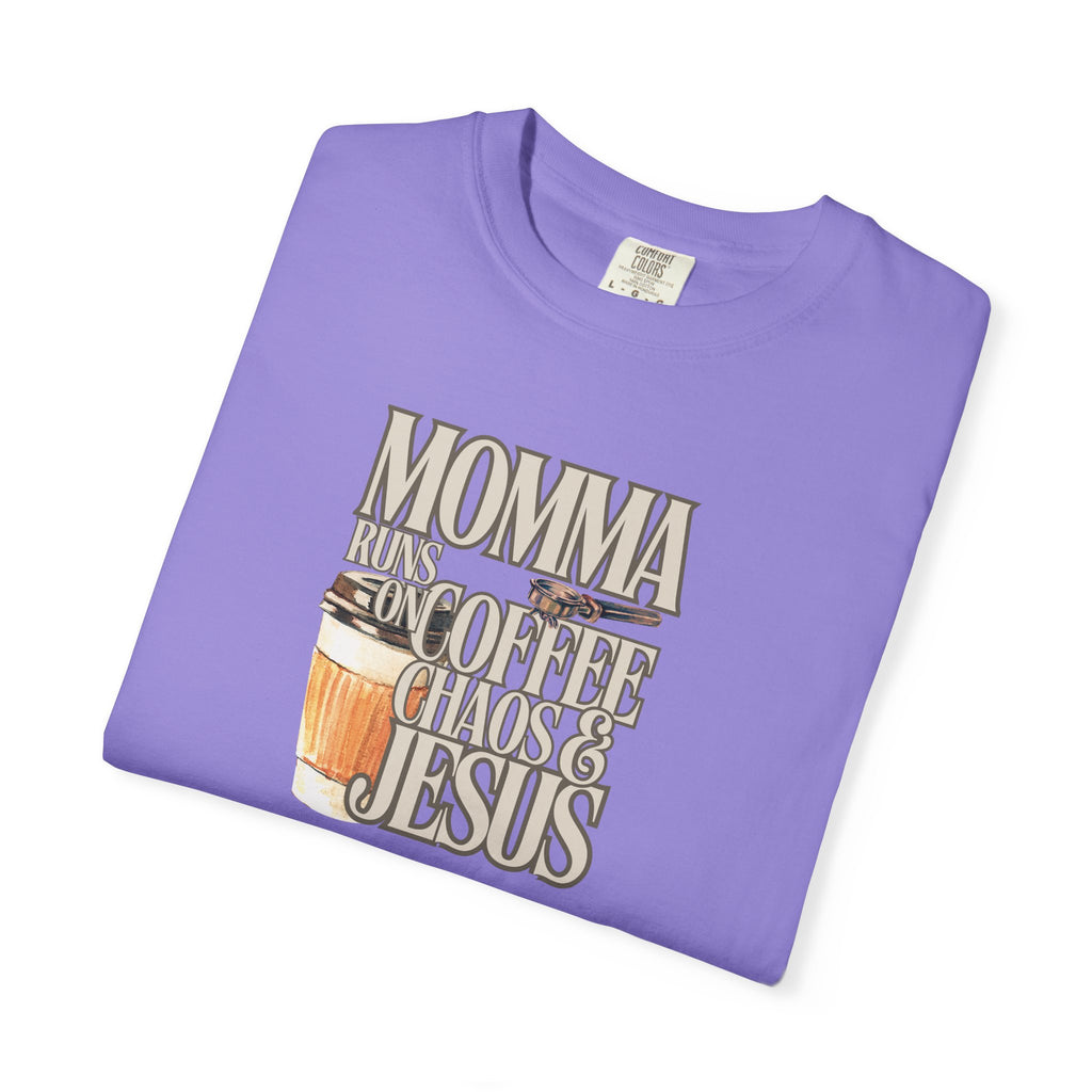 Momma Runs on Coffee Chaos & Jesus T-Shirt