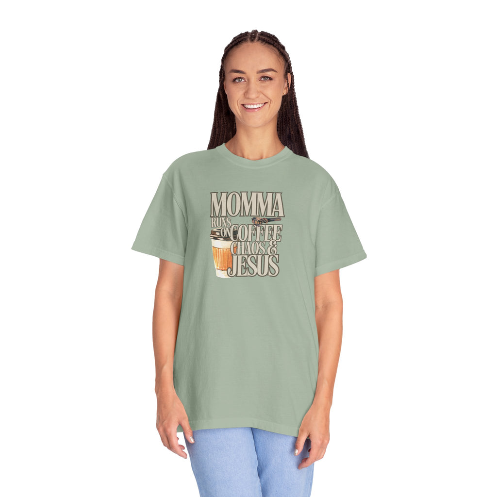 Momma Runs on Coffee Chaos & Jesus T-Shirt