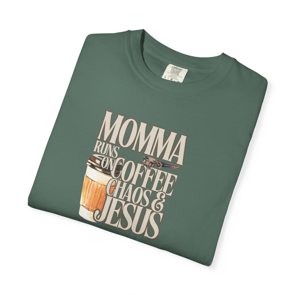Momma Runs on Coffee Chaos & Jesus T-Shirt