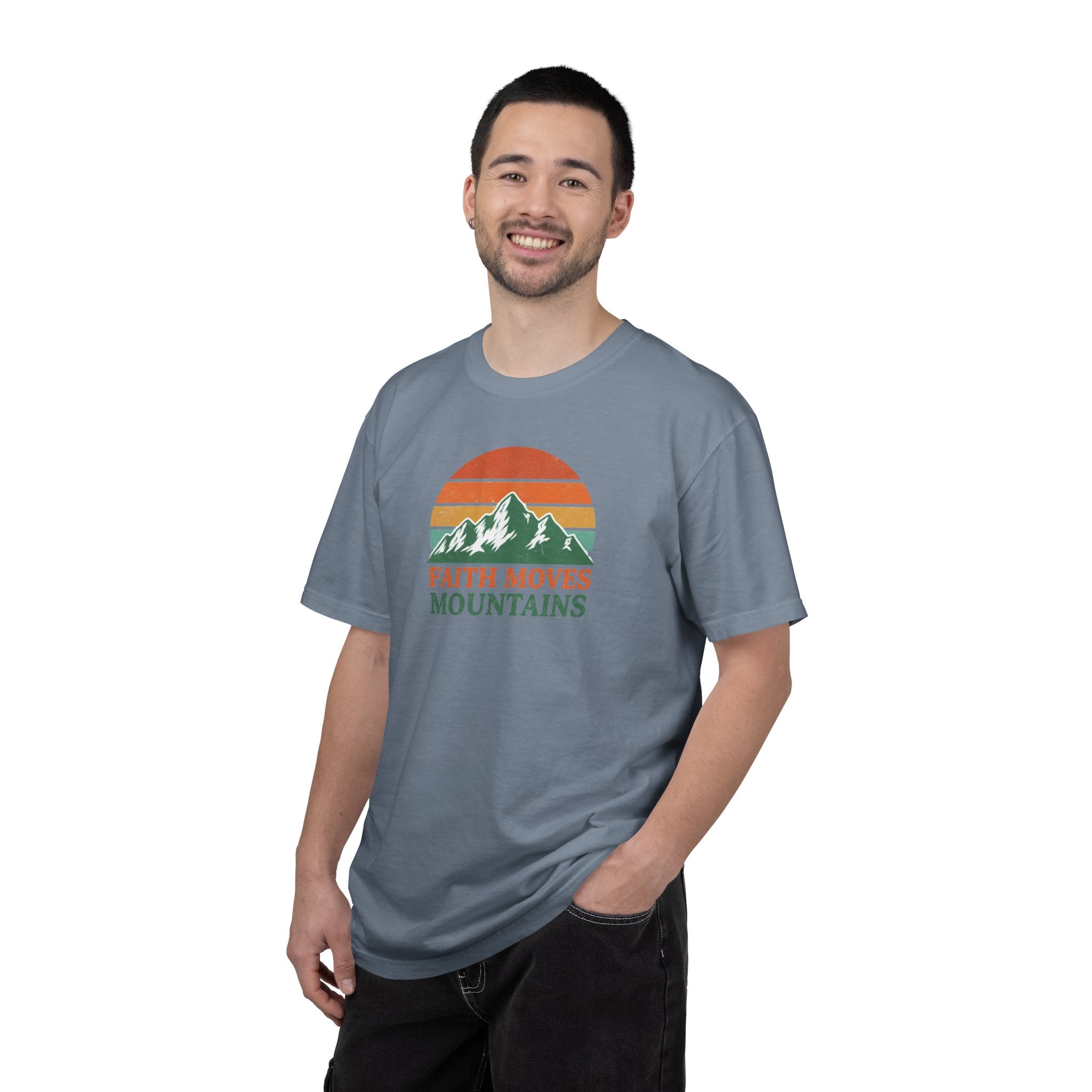 Faith Moves Mountains T-Shirt — Retro Mountain Graphic Christian Tee