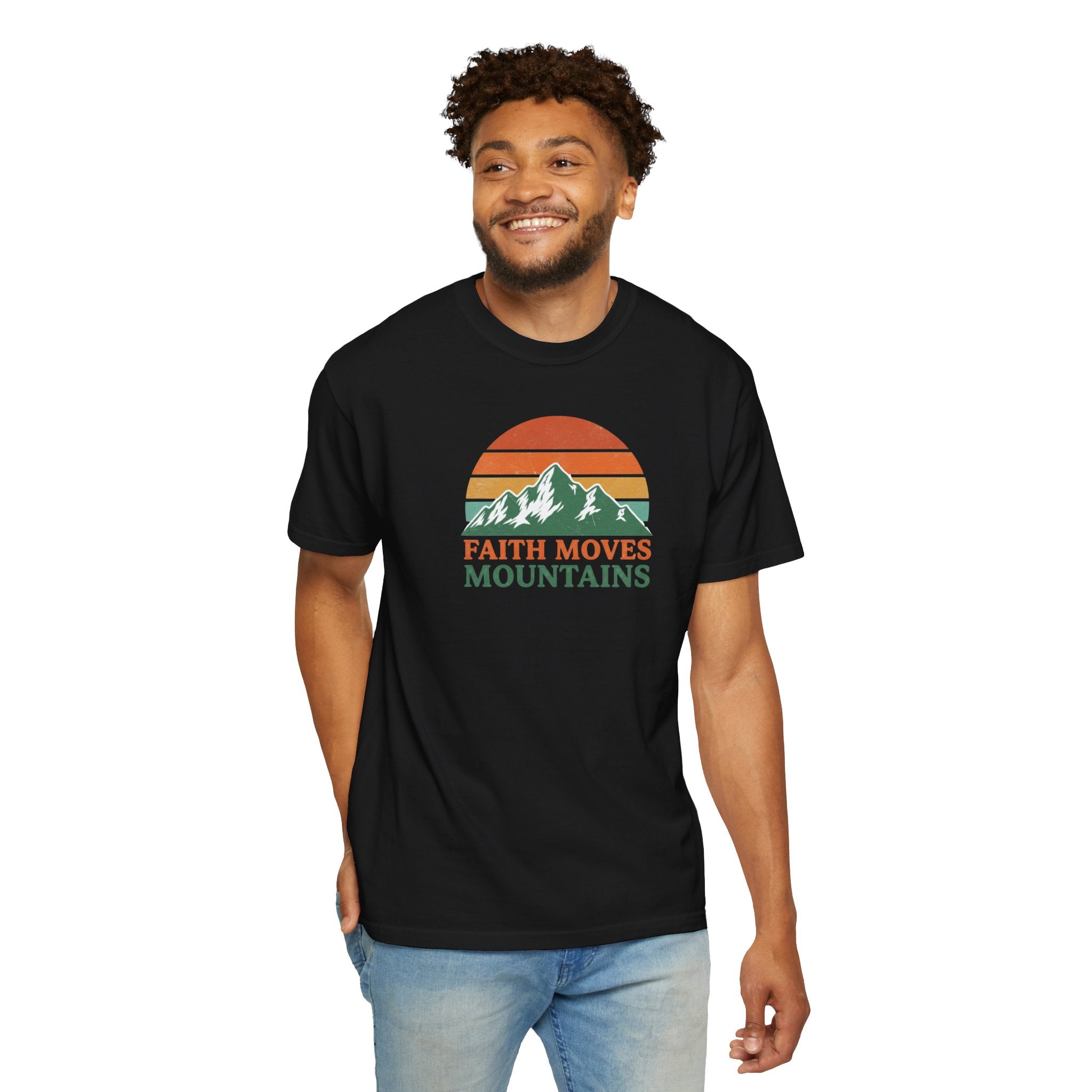 Faith Moves Mountains T-Shirt — Retro Mountain Graphic Christian Tee