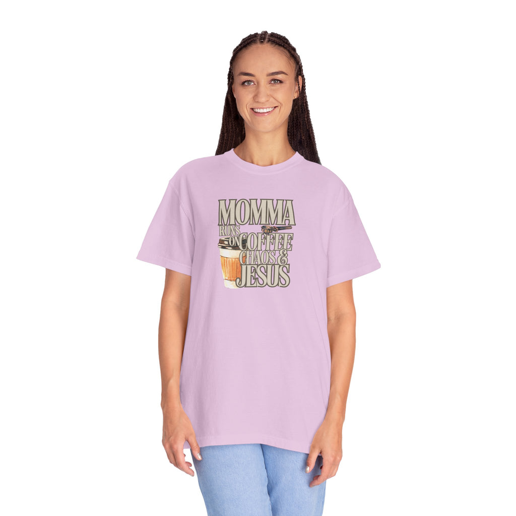 Momma Runs on Coffee Chaos & Jesus T-Shirt