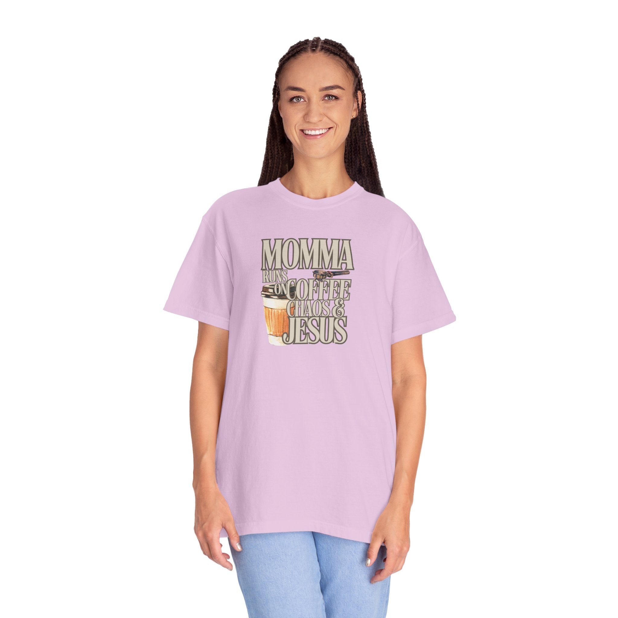 Momma Runs on Coffee Chaos & Jesus T-Shirt