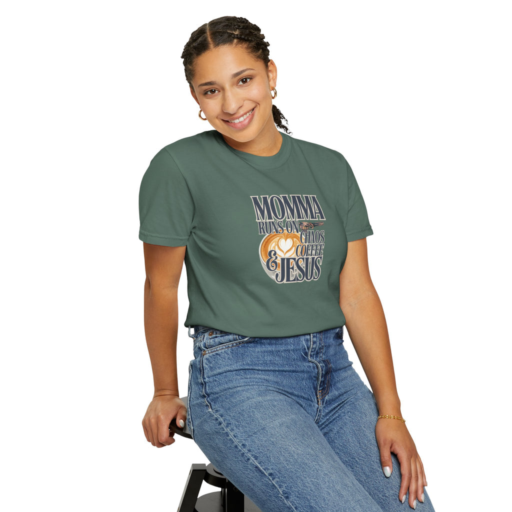 Momma Runs on Coffee Chaos & Jesus 2.0 T-Shirt