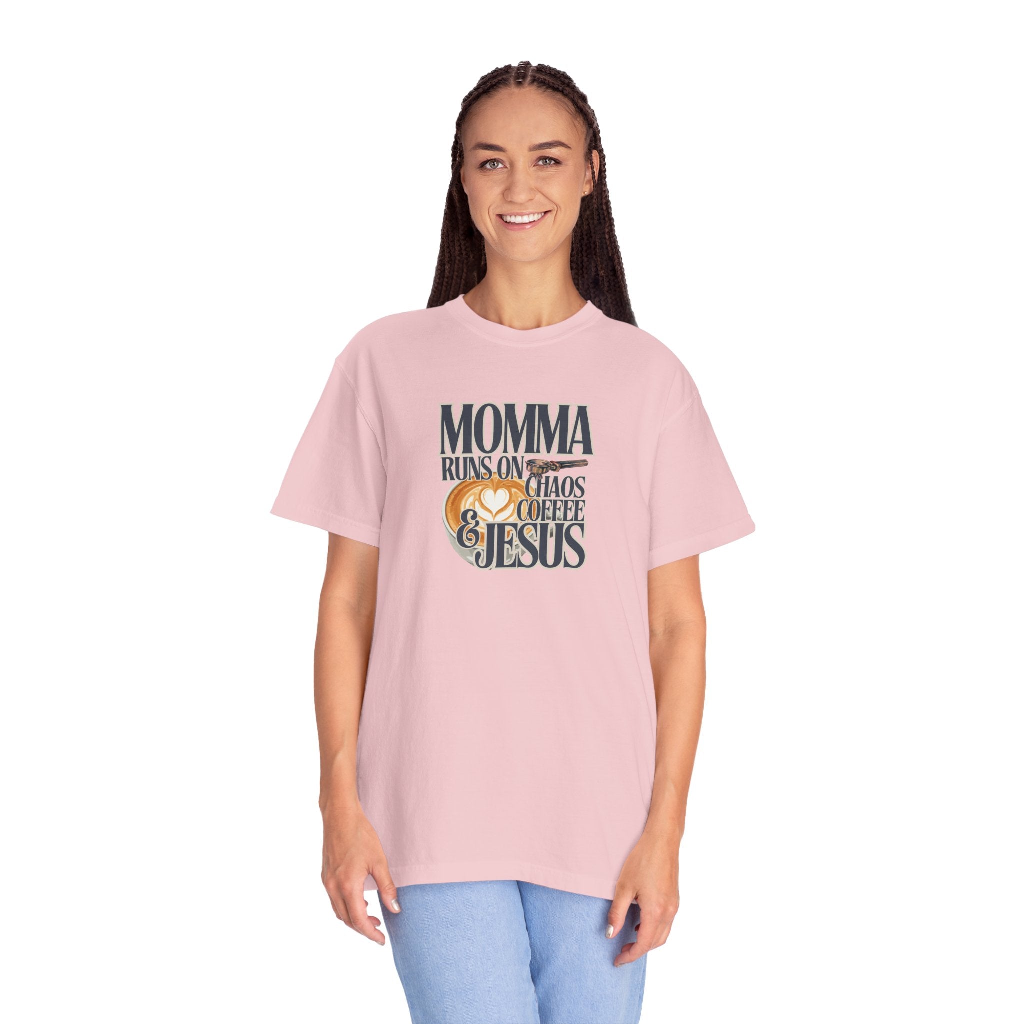 Momma Runs on Coffee Chaos & Jesus 2.0 T-Shirt
