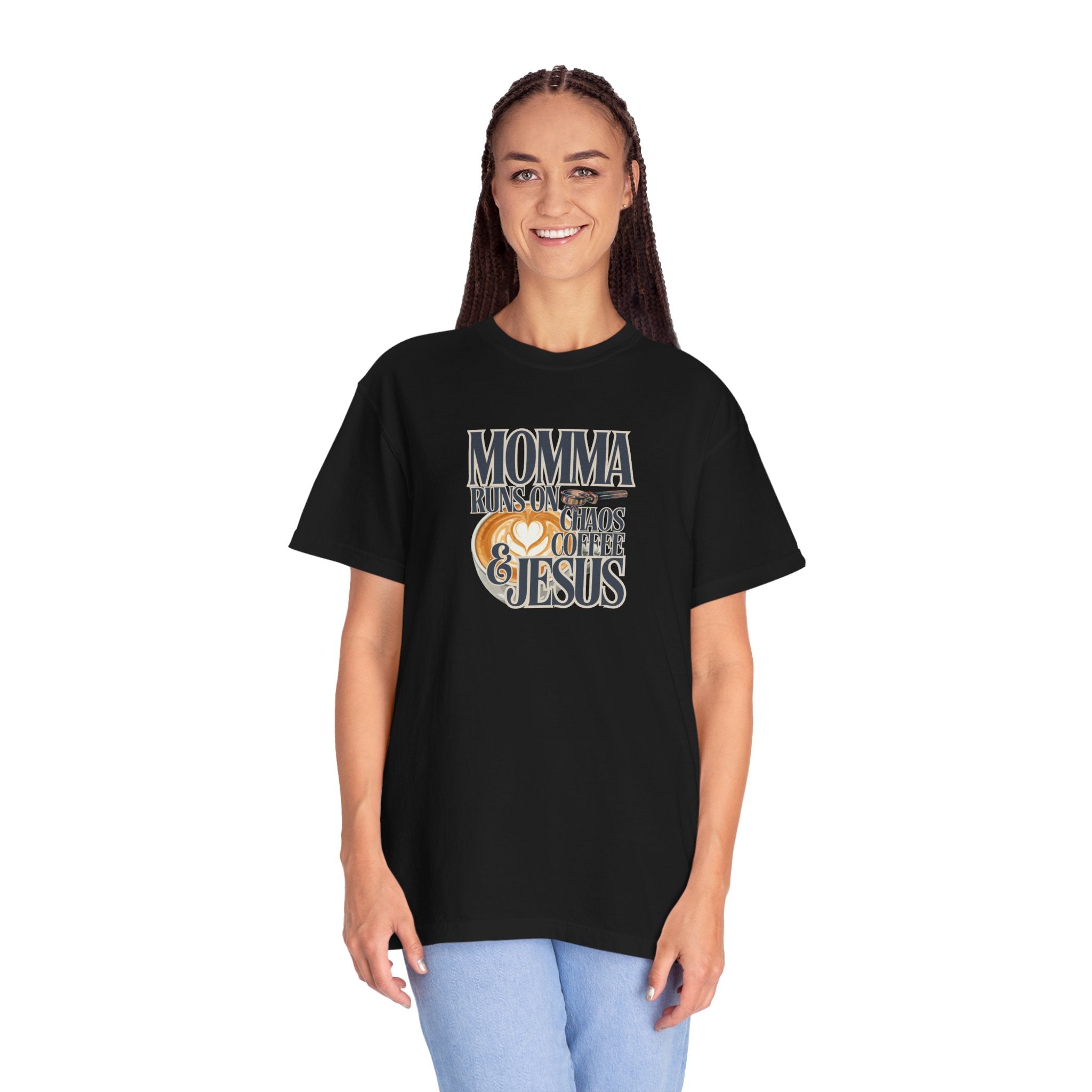Momma Runs on Coffee Chaos & Jesus 2.0 T-Shirt
