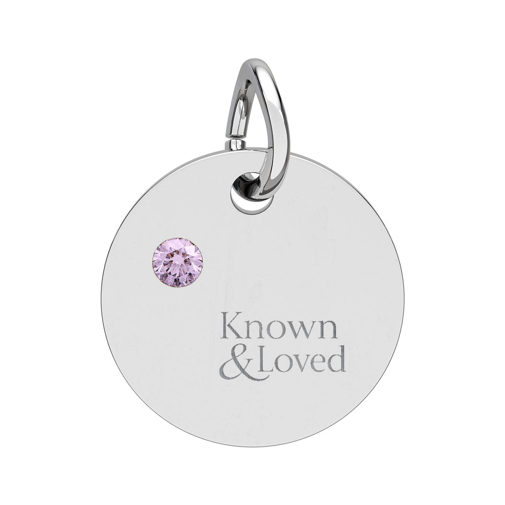 Engravable Birthstone Circle Charm — Personalized Sterling Pendant