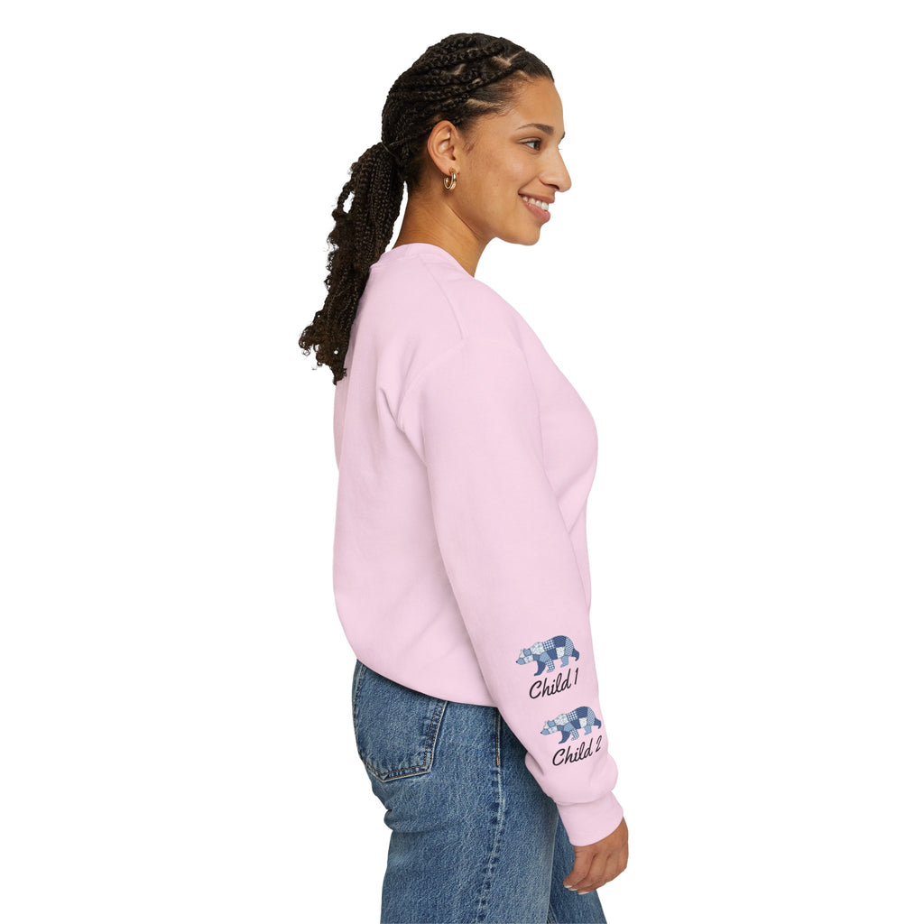 Mama Bear Sweatshirt — Patchwork Blue Bear Crewneck (Est. 2019)