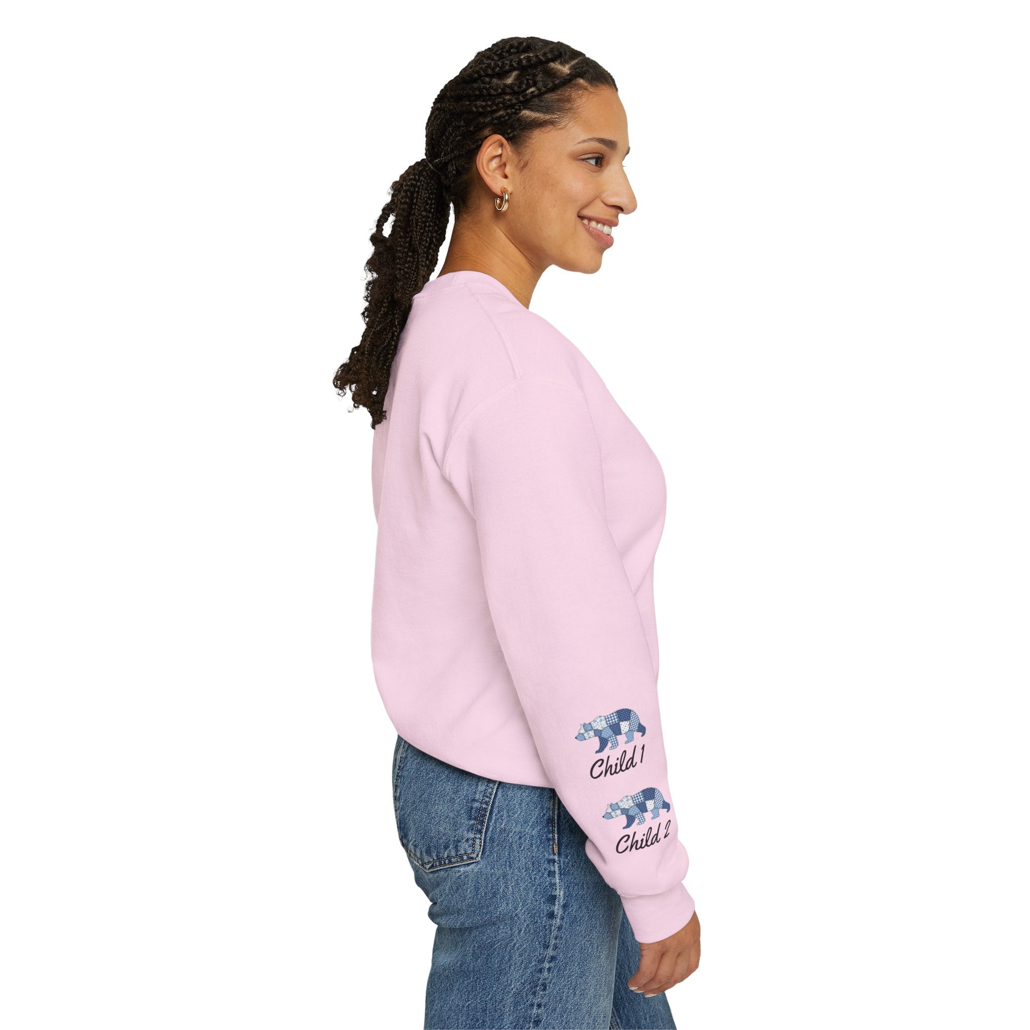 Mama Bear Sweatshirt — Patchwork Blue Bear Crewneck (Est. 2019)
