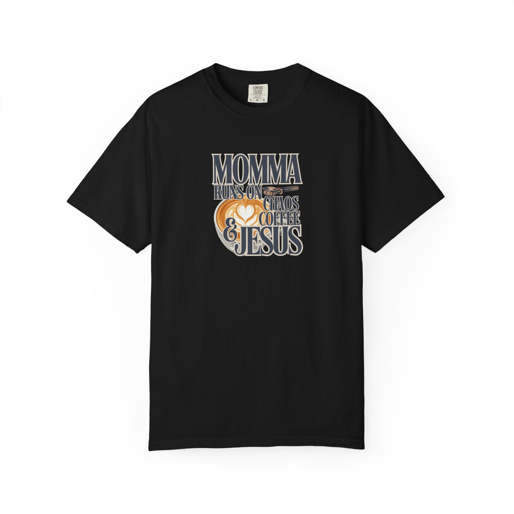 Momma Runs on Coffee Chaos & Jesus 2.0 T-Shirt