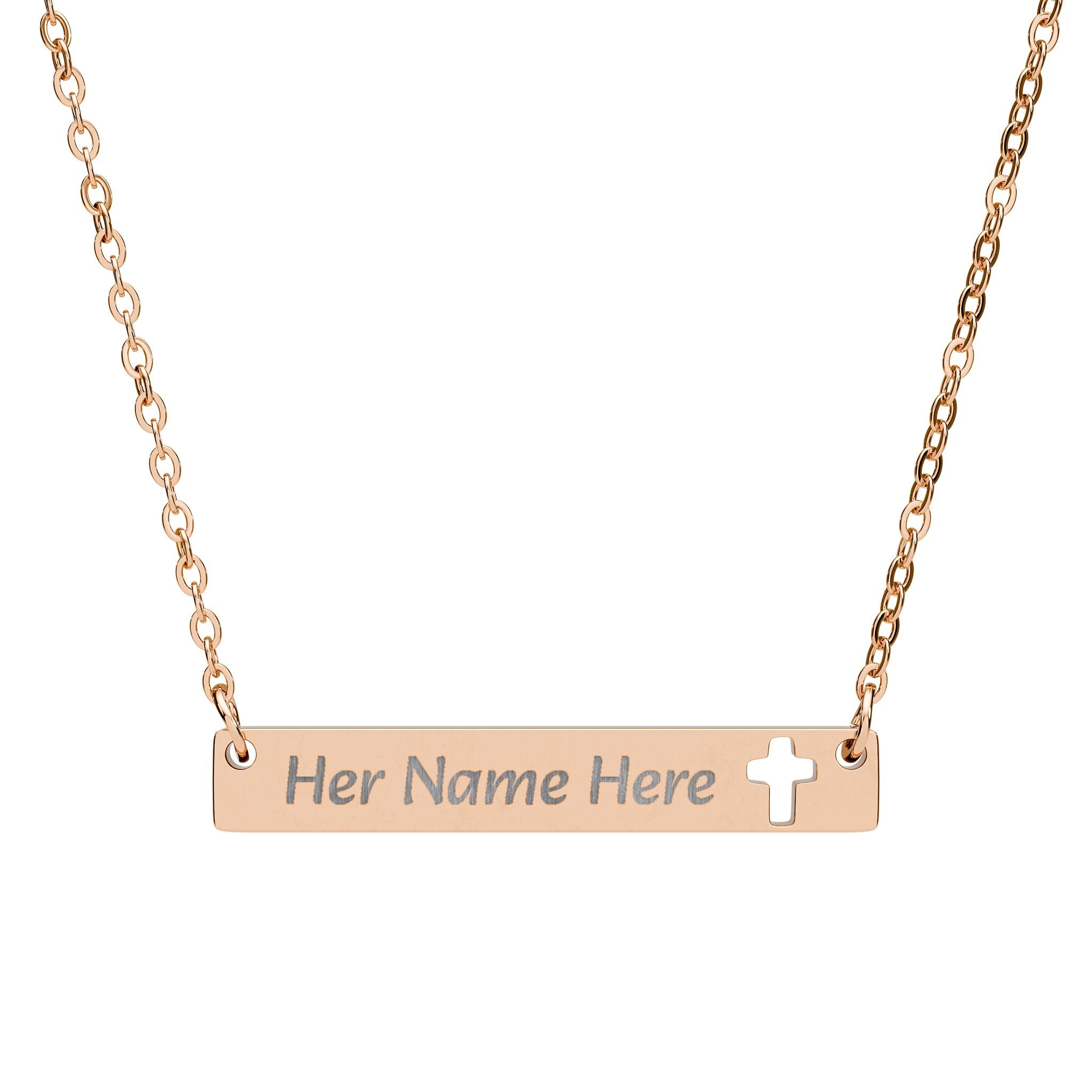 Engraved Cutout Cross Bar Necklace — Personalized Name Bar Pendant