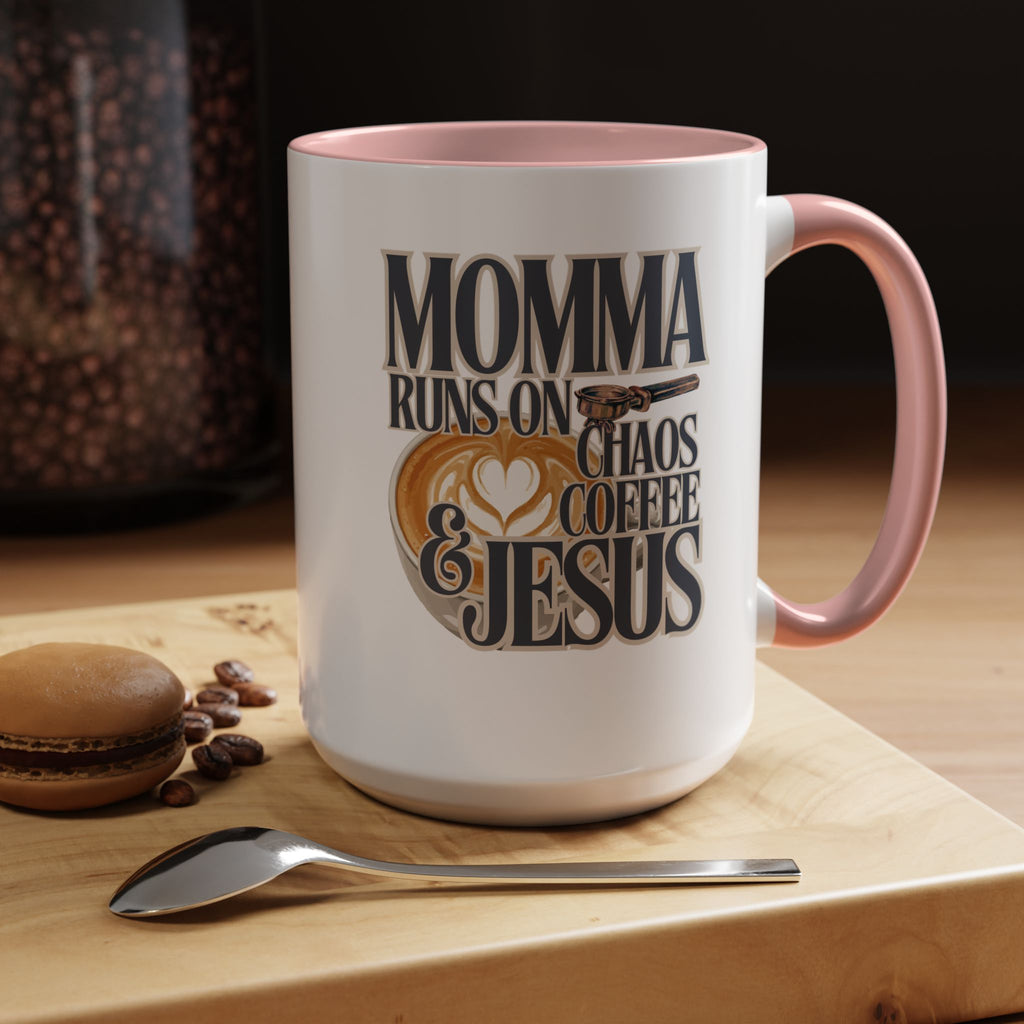 Momma Runs on Coffee Chaos & Jesus Mug