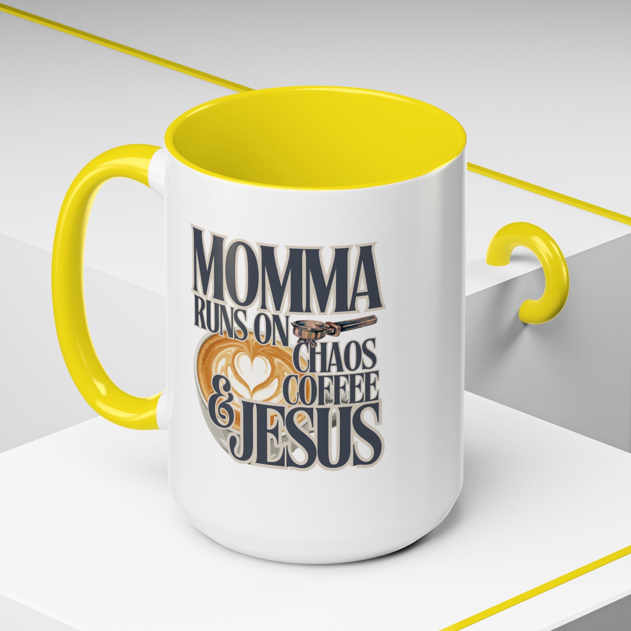 Momma Runs on Coffee Chaos & Jesus Mug