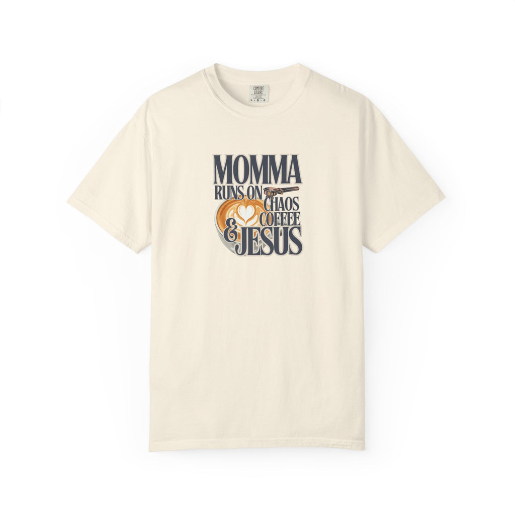 Momma Runs on Coffee Chaos & Jesus 2.0 T-Shirt