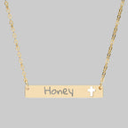 Engraved Cutout Cross Bar Necklace — Personalized Name Bar Pendant