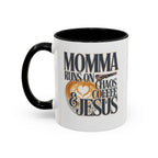 Momma Runs on Coffee Chaos & Jesus Mug