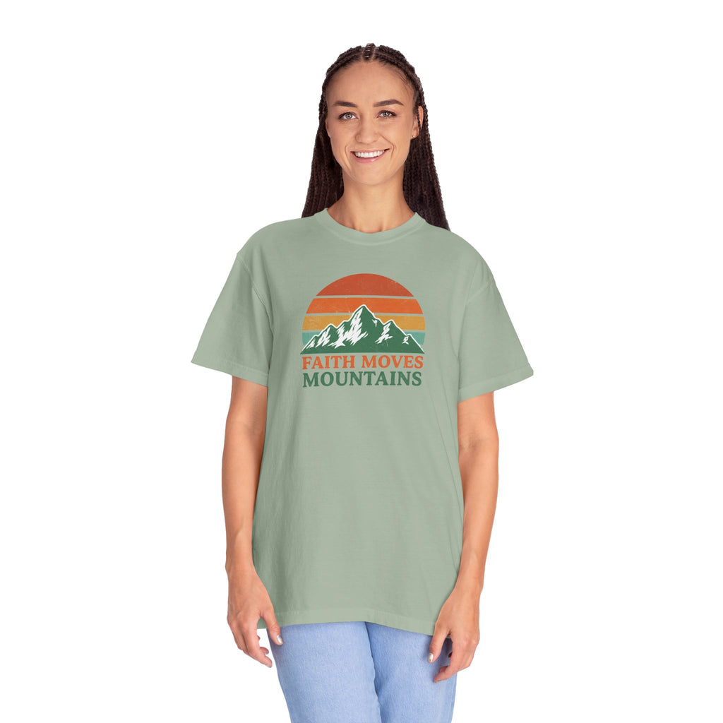 Faith Moves Mountains T-Shirt — Retro Mountain Graphic Christian Tee
