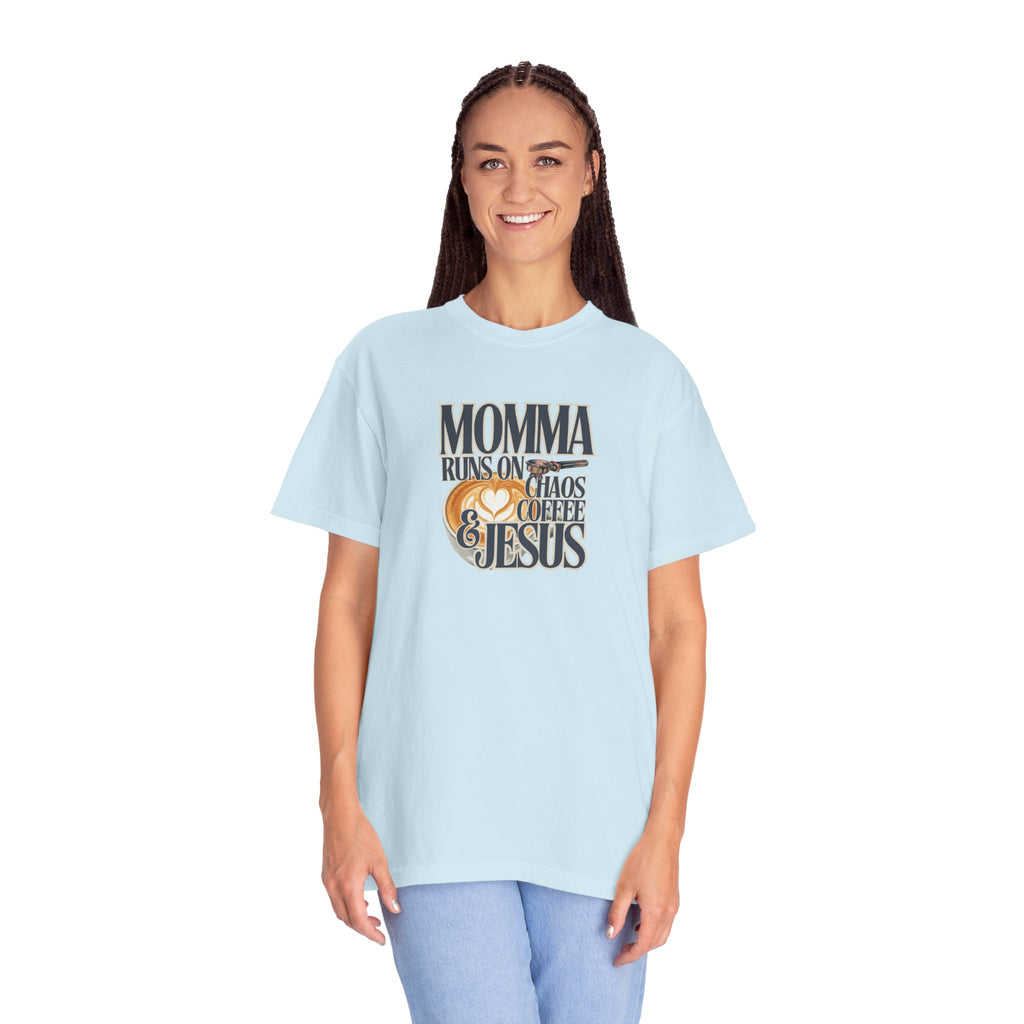 Momma Runs on Coffee Chaos & Jesus 2.0 T-Shirt