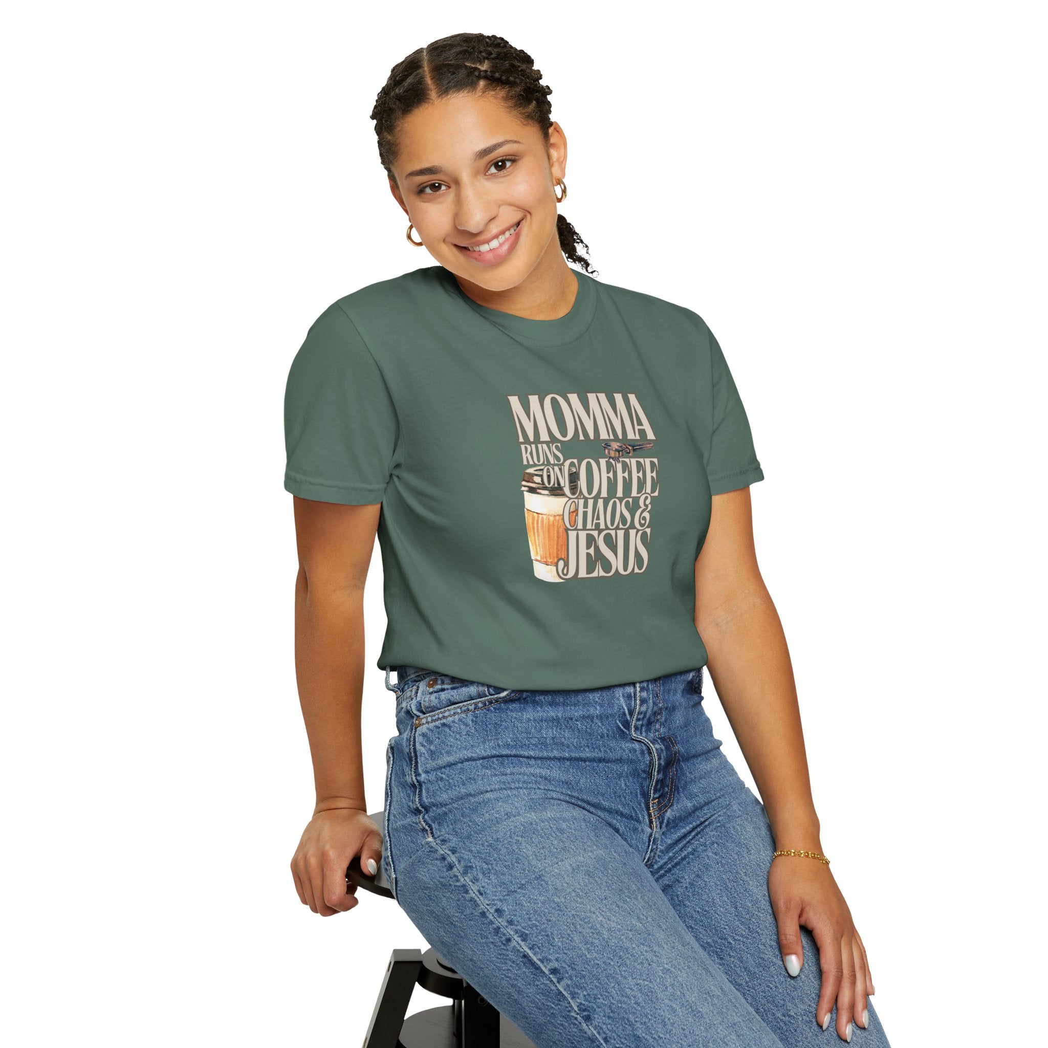 Momma Runs on Coffee Chaos & Jesus T-Shirt