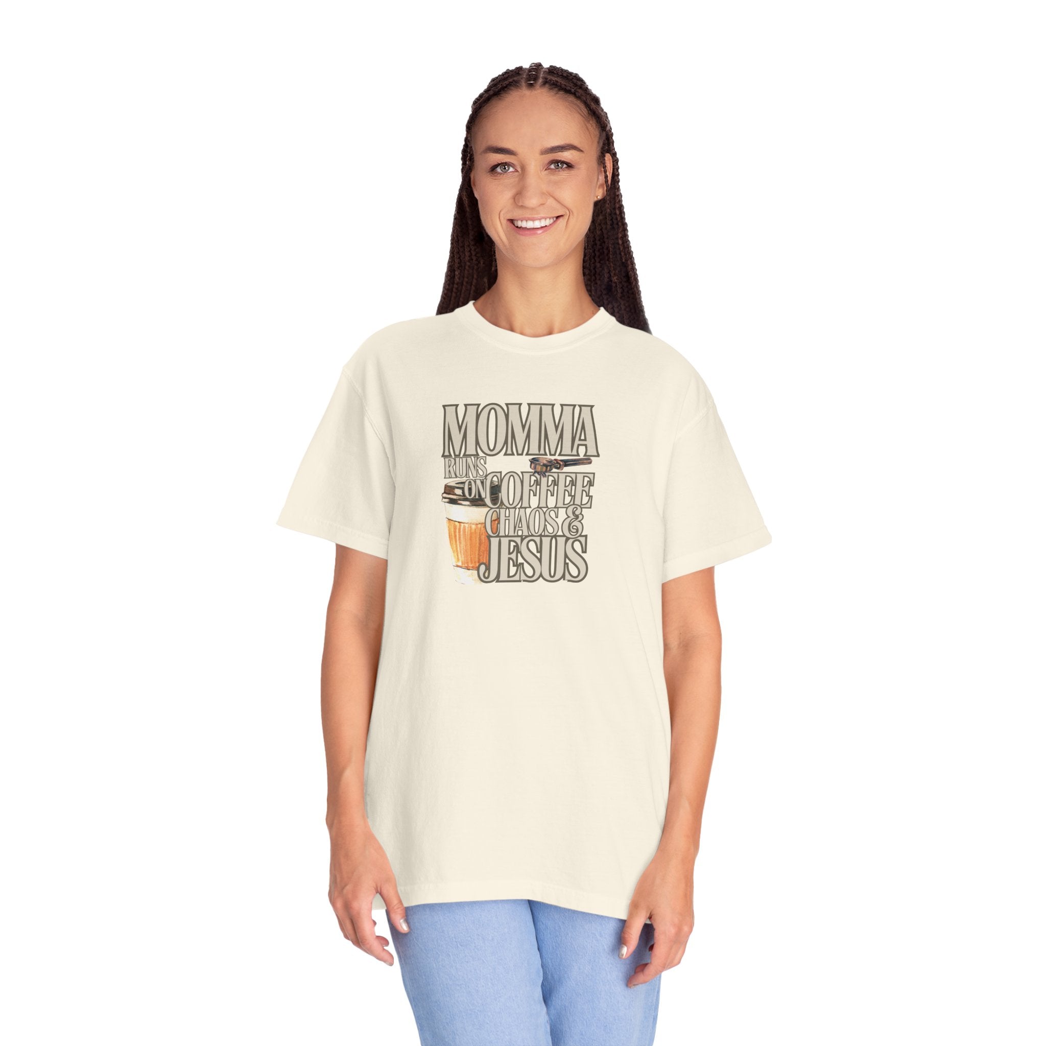 Momma Runs on Coffee Chaos & Jesus T-Shirt