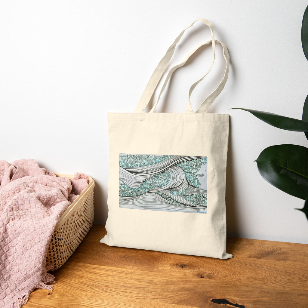 Micah 7:19 Ocean wave Line Art - Canvas Tote