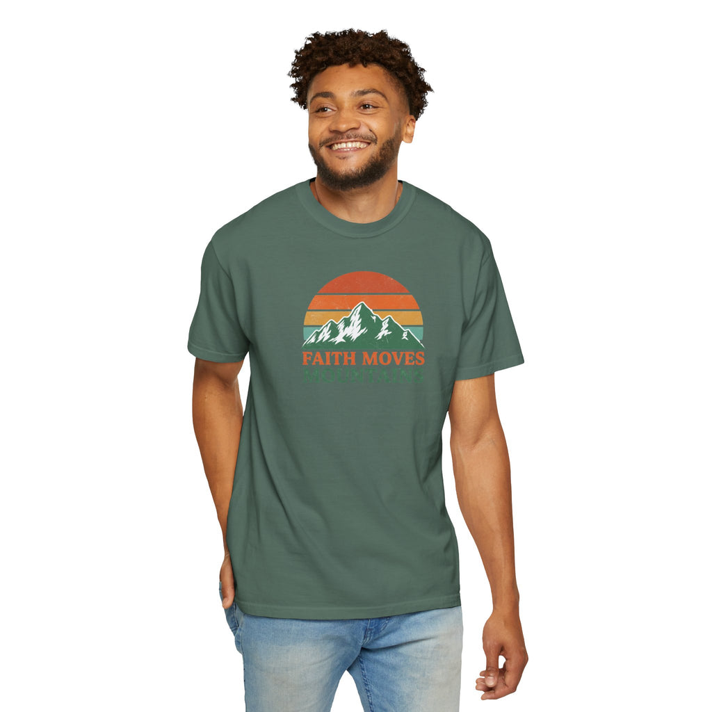 Faith Moves Mountains T-Shirt — Retro Mountain Graphic Christian Tee