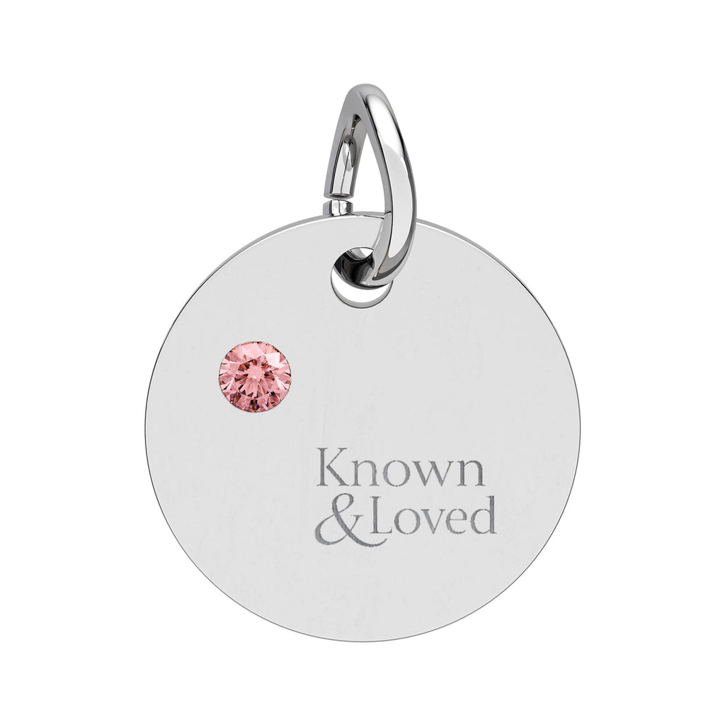 Engravable Birthstone Circle Charm — Personalized Sterling Pendant