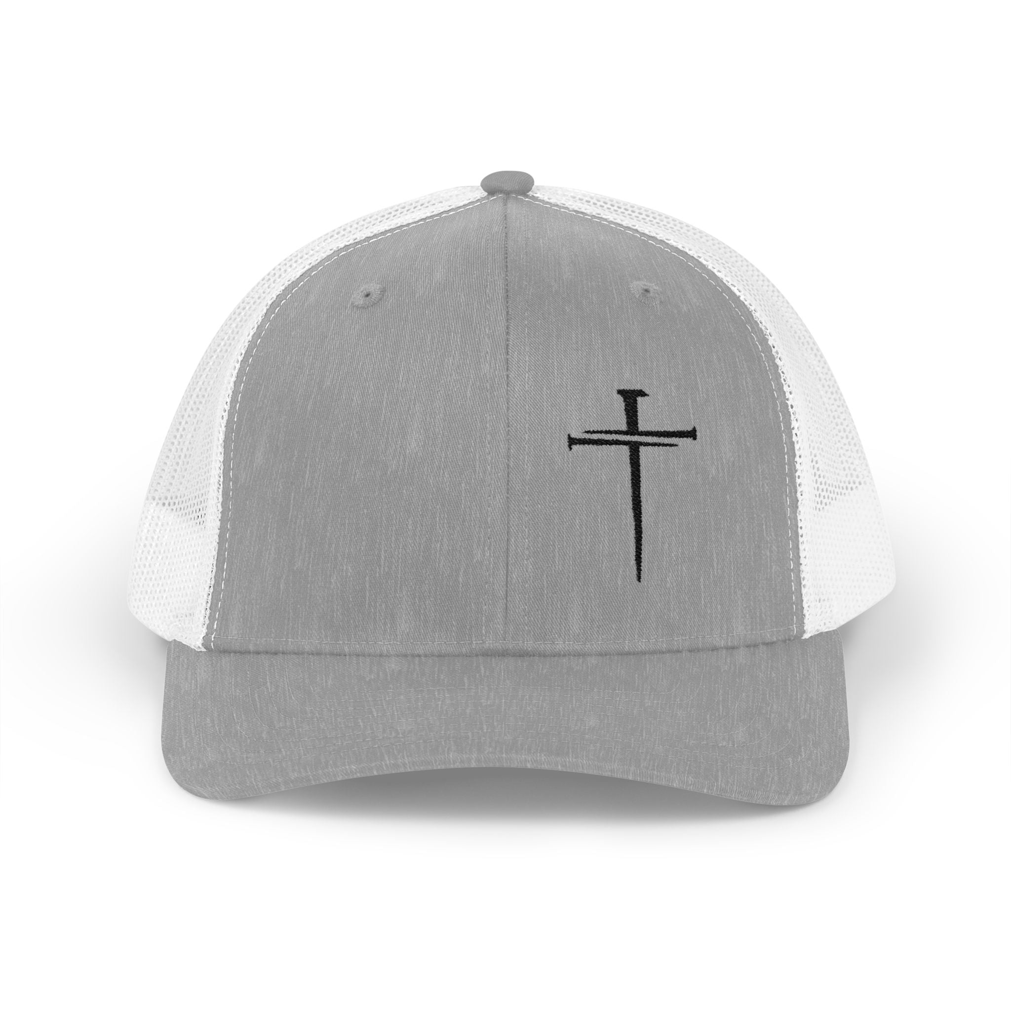 Embroidered Cross Trucker Cap — Mesh Snapback Christian Hat