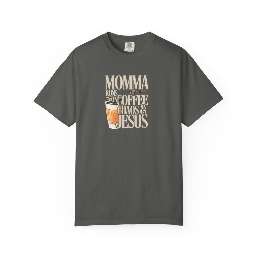 Momma Runs on Coffee Chaos & Jesus T-Shirt