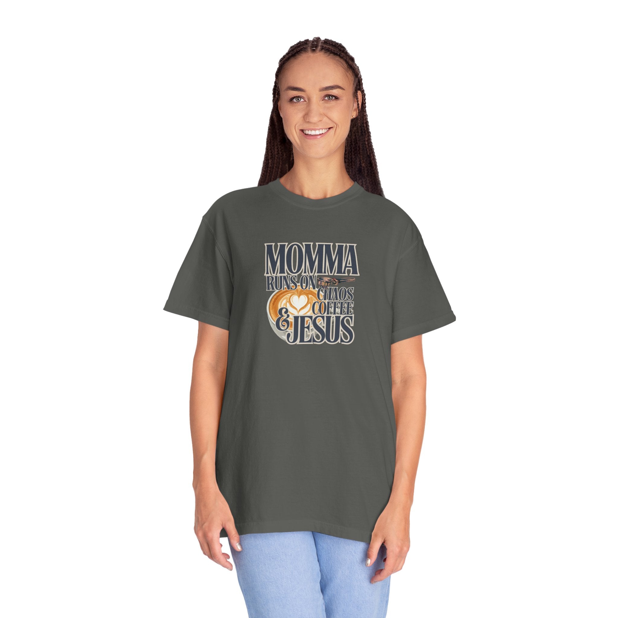 Momma Runs on Coffee Chaos & Jesus 2.0 T-Shirt