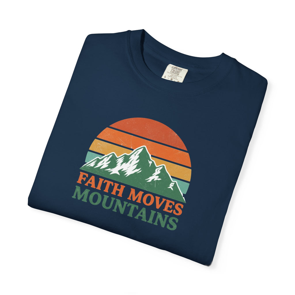 Faith Moves Mountains T-Shirt — Retro Mountain Graphic Christian Tee