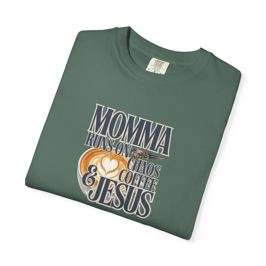 Momma Runs on Coffee Chaos & Jesus 2.0 T-Shirt