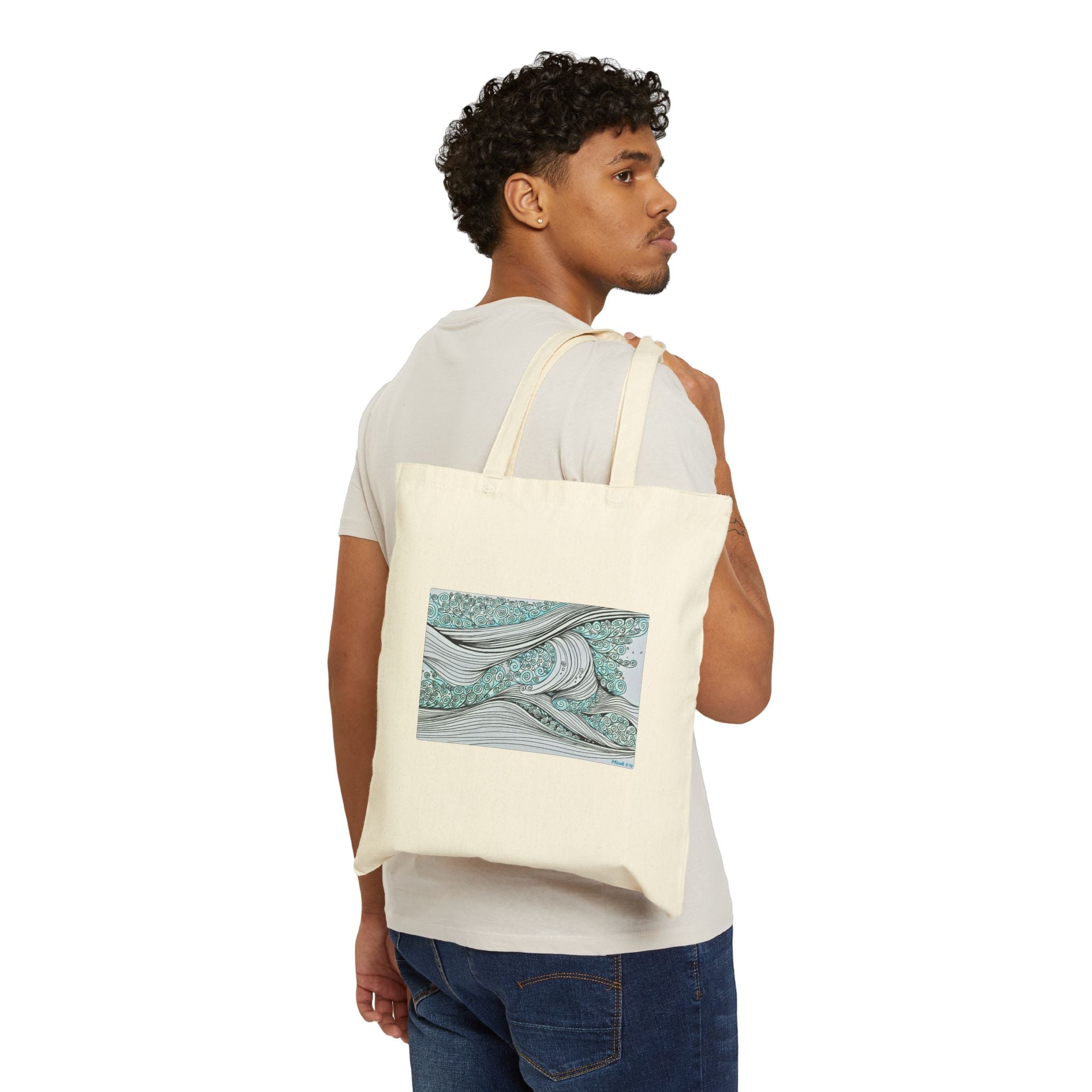 Micah 7:19 Ocean wave Line Art - Canvas Tote