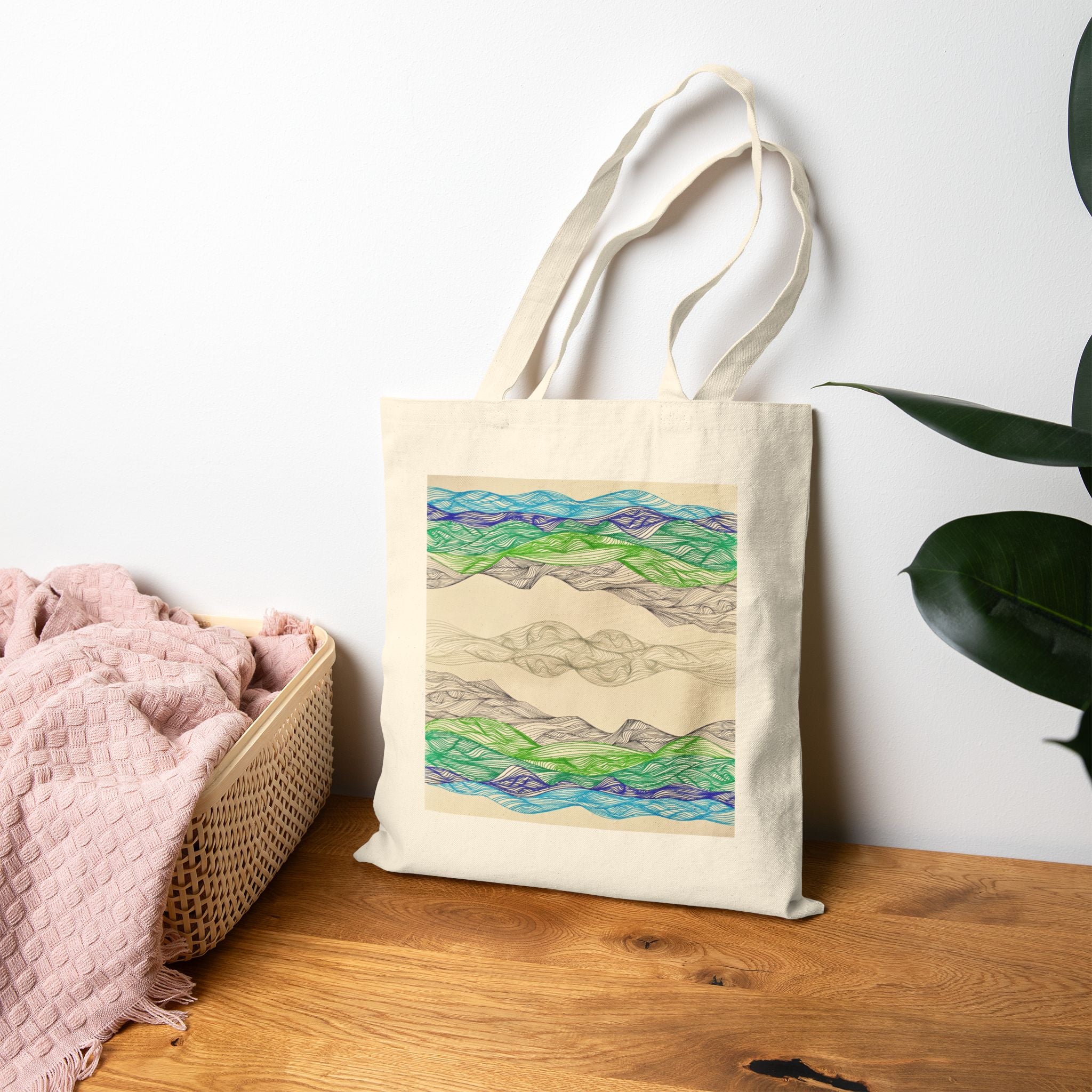 Earth & Sky Line Art - Canvas Tote Bag