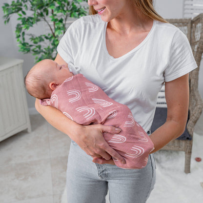 Muslin Swaddle Blankets, Pack of 4, 47" x 47" by Comfy Cubs: Pink